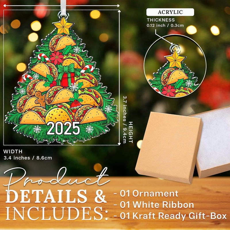 HEXMOZ Taco Ornaments for Christmas Tree - Funny Taco Gifts for Tacos Lovers, Men, Women - Food Ornament, Mexican Theme Christmas Ornaments - Xmas Acrylic Ornament Holiday Decoration 2025 - Image 2